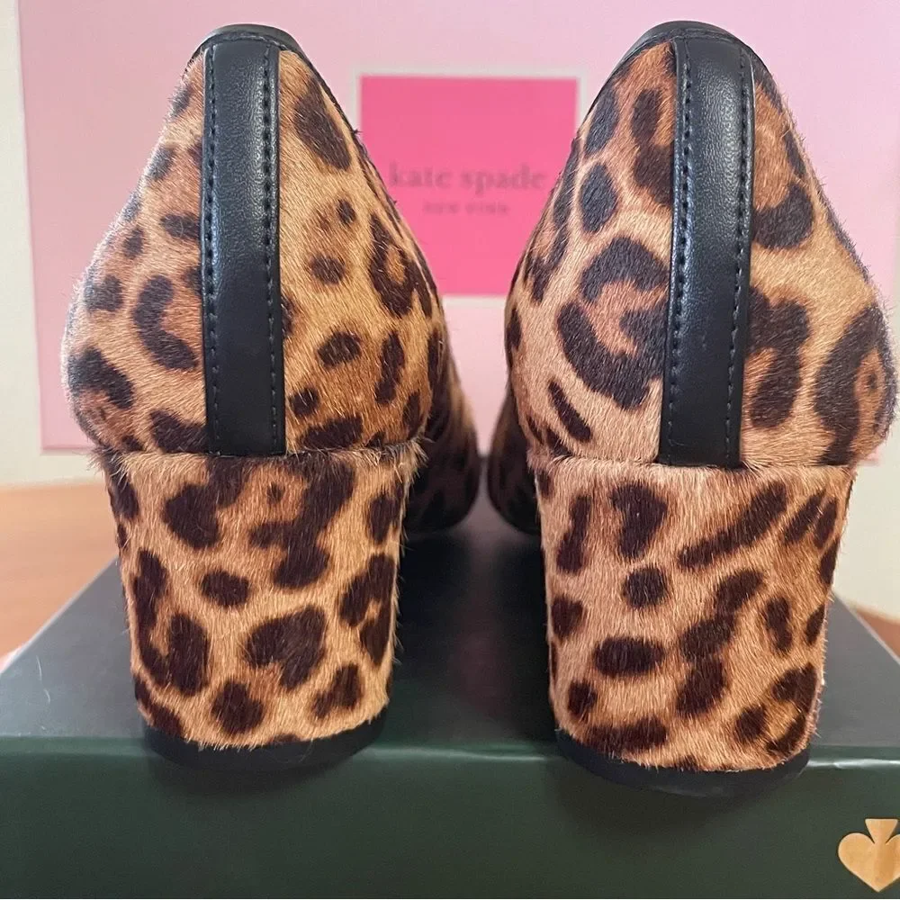 NIB Kate Spade Menorca Calf Hair Pointed Toe Pump Block Heel Brown Black Sz 5.5